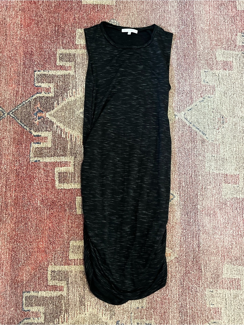 Antistar cotton jersey black heathered sleeveless ruched mini bodycon dress med
